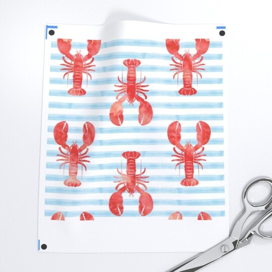 Beach Nautical Summer Lobster Lobsters On Stripes Custom Printed Fabric by Spoonflower Various Fabrics by the Yard or Fat Quarter